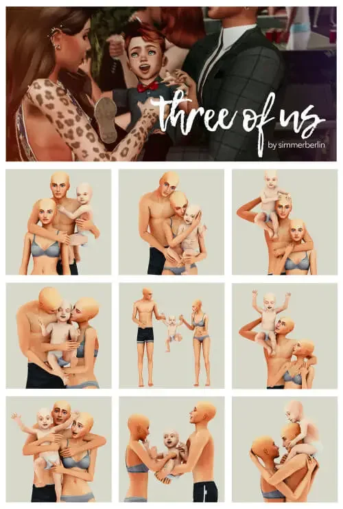 three of us ts4 35 Best Sims 4 Family Pose Packs