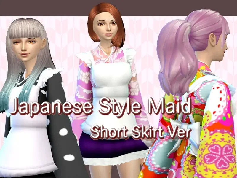 Japanese Style Maid Short Skirt Version 11 Sims 4 Maid Uniform CC & Mods