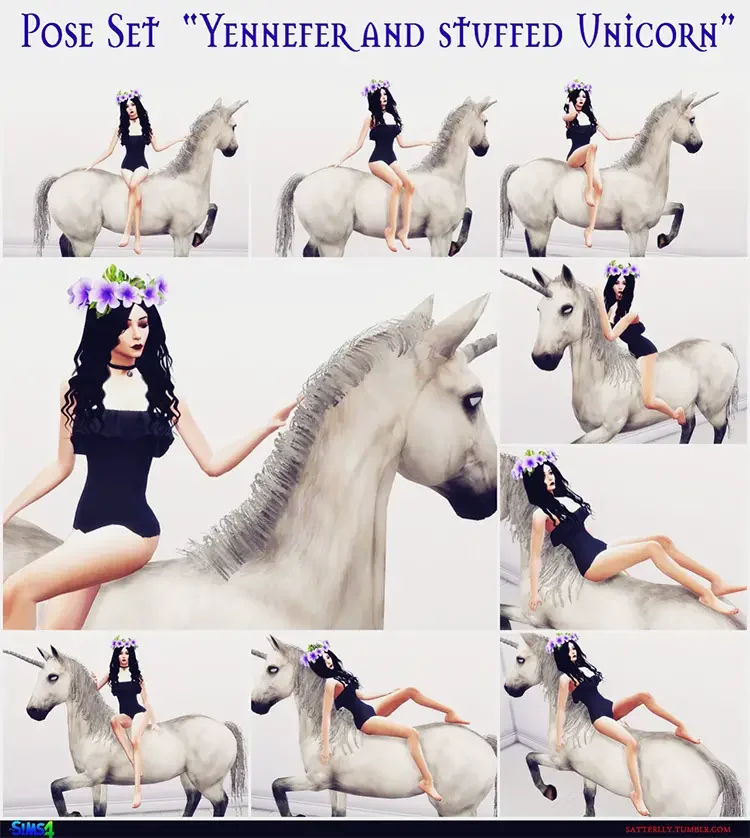 16 pose set yennefer and stuffed unicorn by satterlly ts4 cc 21 Best Sims 4 Fantasy Mods & CC Pack