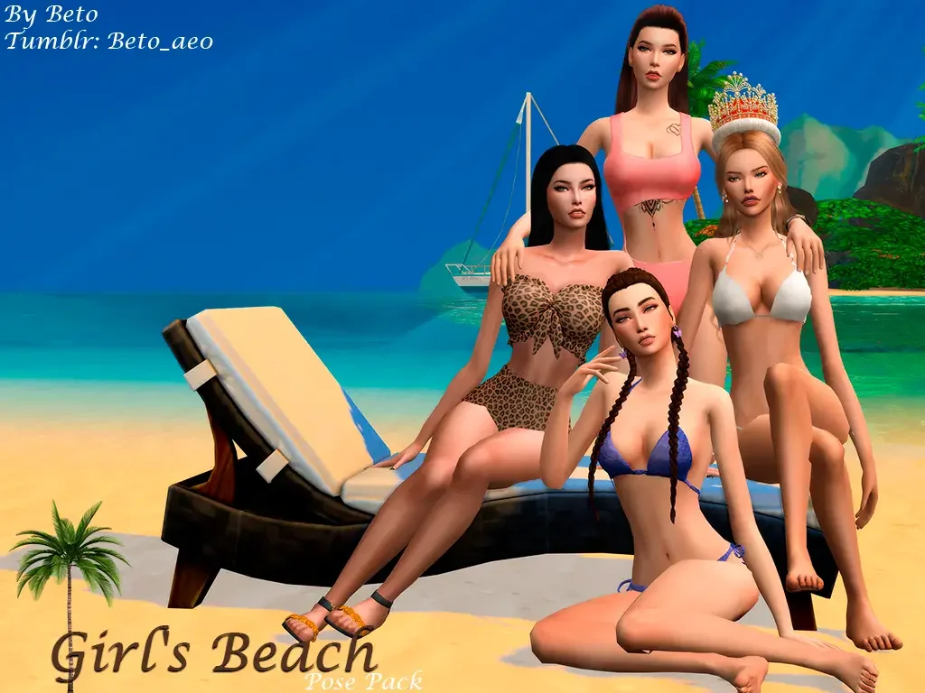 Beto ae0s Beach Girls Pose Pack 25 Best Group Poses For Sims 4