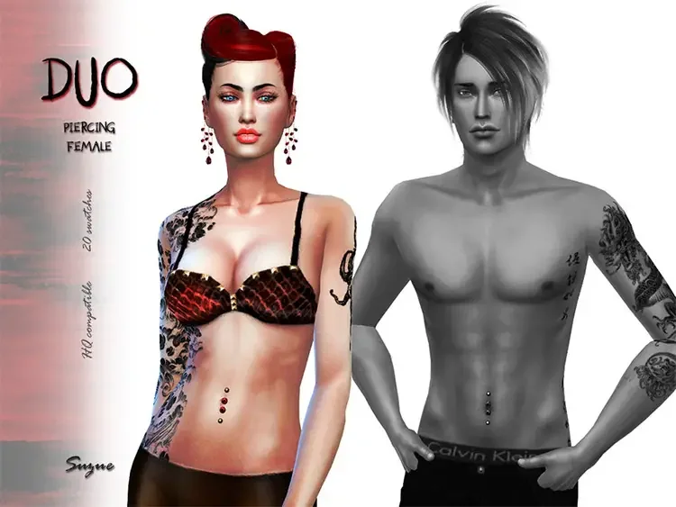01 duo man woman belly button ring sims4 10 Sims 4 Belly Rings & Belly Button Piercings CC