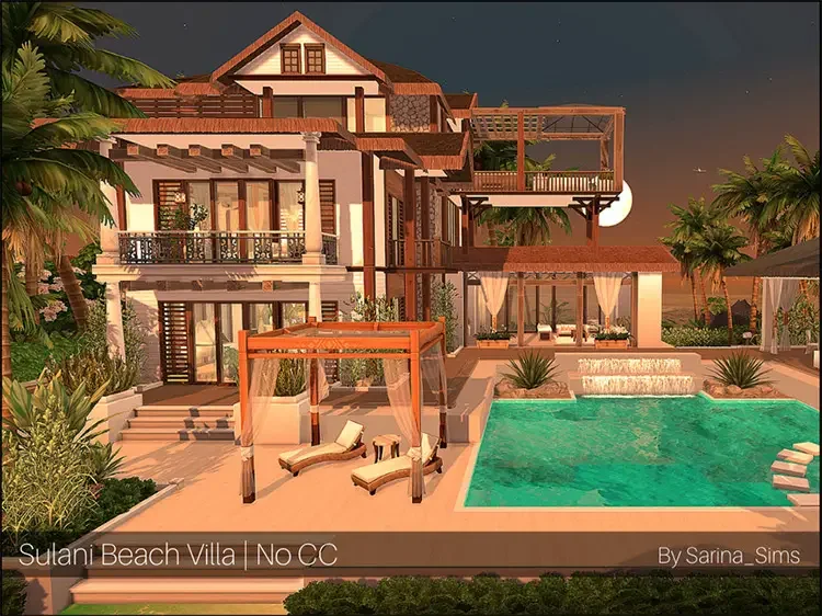 04 sulani beach villa by sarina sims ts4 cc 15 Best Sims 4 Beach House Lots CC & Mods