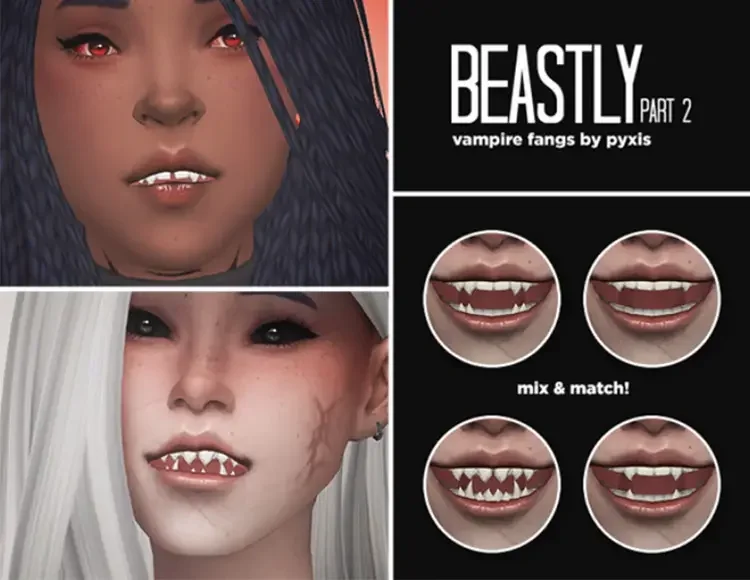 09 beastly part 2 vampire fangs sims 4 cc 1 18 Best Sims 4 Custom Teeth Mods & CC Packs