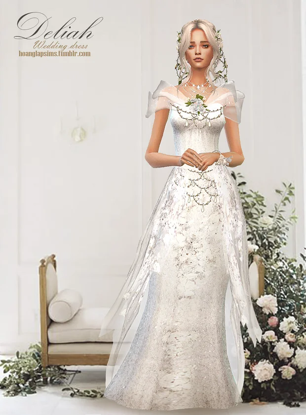 Deliah Wedding Dress Set – Rose Lace 10 Best Sims 4 Wedding Veils CC & Mods