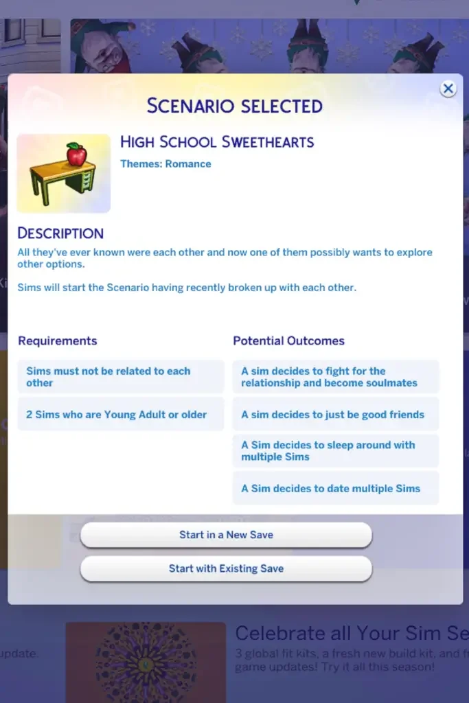 high school sweethearts sims 4 custom scenario 683x1024 1 Sims 4: Best Scenario Mods to Download (Ultimate List)