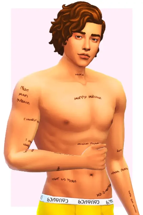 sims 4 simlish tattoo pack male 1 35 Best Sims 4 Tattoos Mods & CC