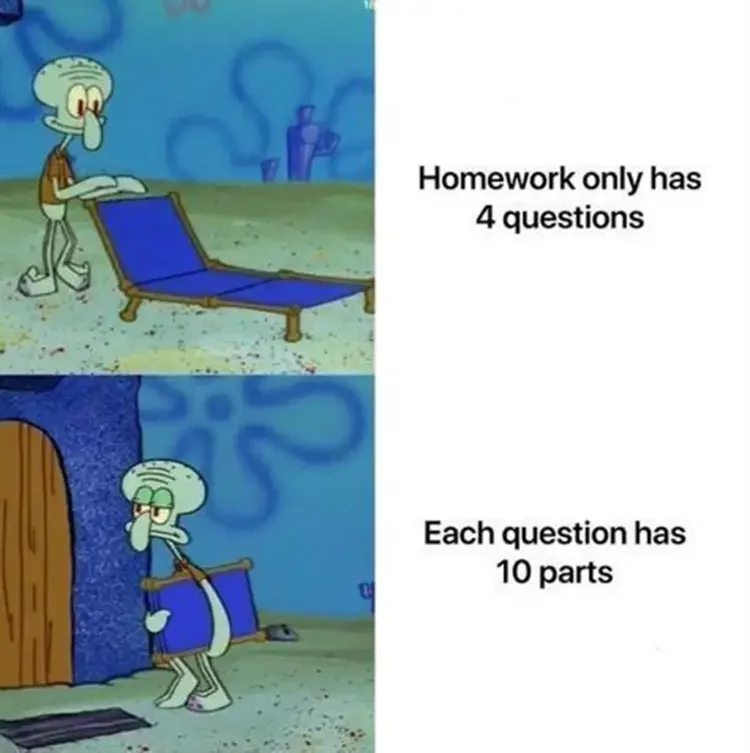 087 four homework questions meme 135+ Best Squidward Memes of All Time