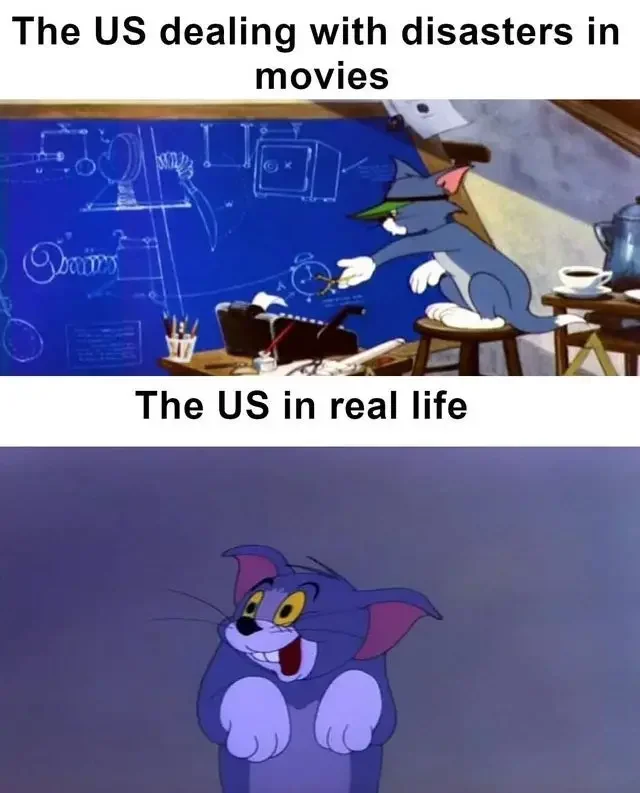 funny meme depicting how the us poorly handles disasters using tom from tom and jerry 1 200+ Best Tom And Jerry Memes