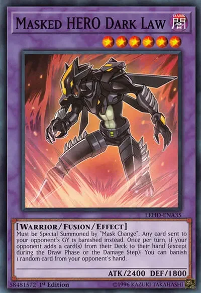 07 masked hero dark law card 1 18 Best Warrior Monster Cards in Yu-Gi-Oh!