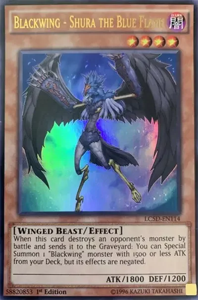 08 blackwing shura blue flame ygo card 18 Best Blackwing Monsters Cards in Yu-Gi-Oh!