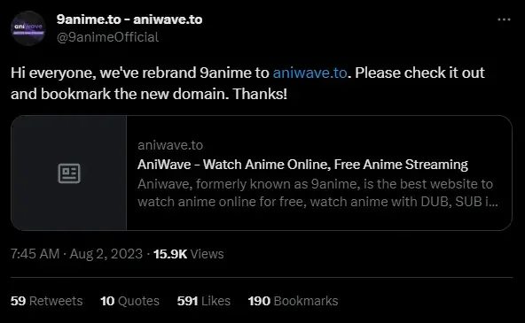 image 1 9Anime Rebranded to AniWave, Because of DMCA concerns and several ISPs blocking the domain
