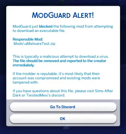 Malware Protection twis 2 Sims 4: Mod Malware Protection