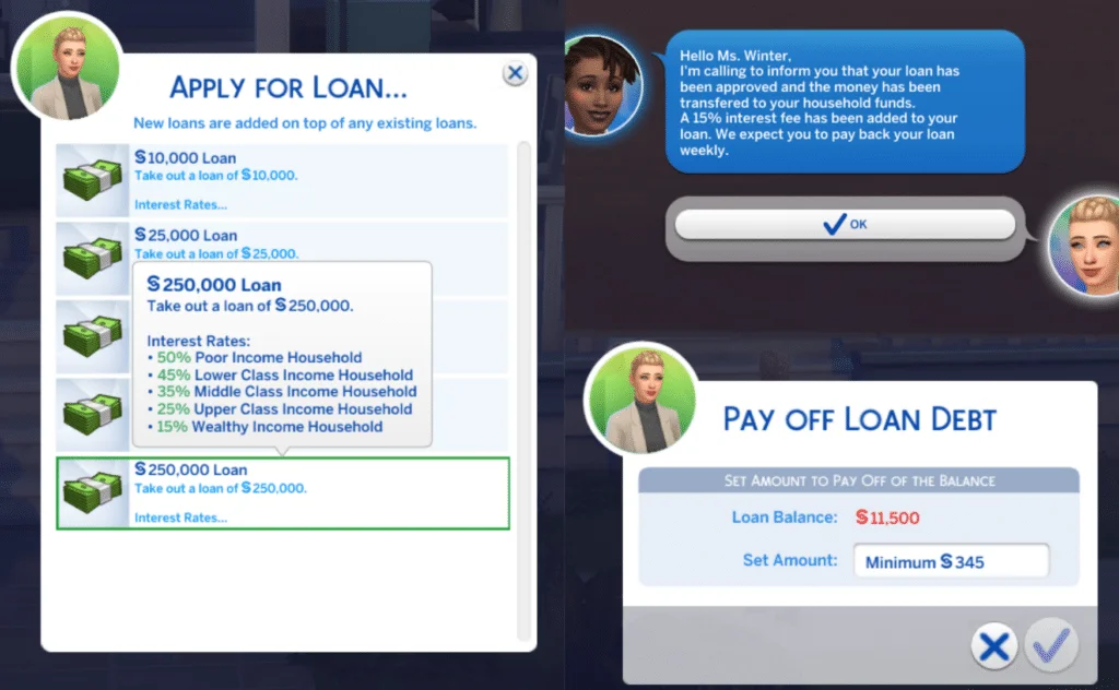 Road to Wealth mod loan Sims 4: Road To Wealth Mod